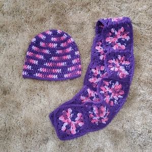 Handmade Crochet Hat and Scarf Combo, Purple and Pink
